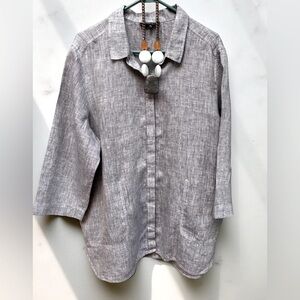 Lafayette 148 NY Linen Poplin Tunic XXL 3/4 Sleeve Grey Shirt